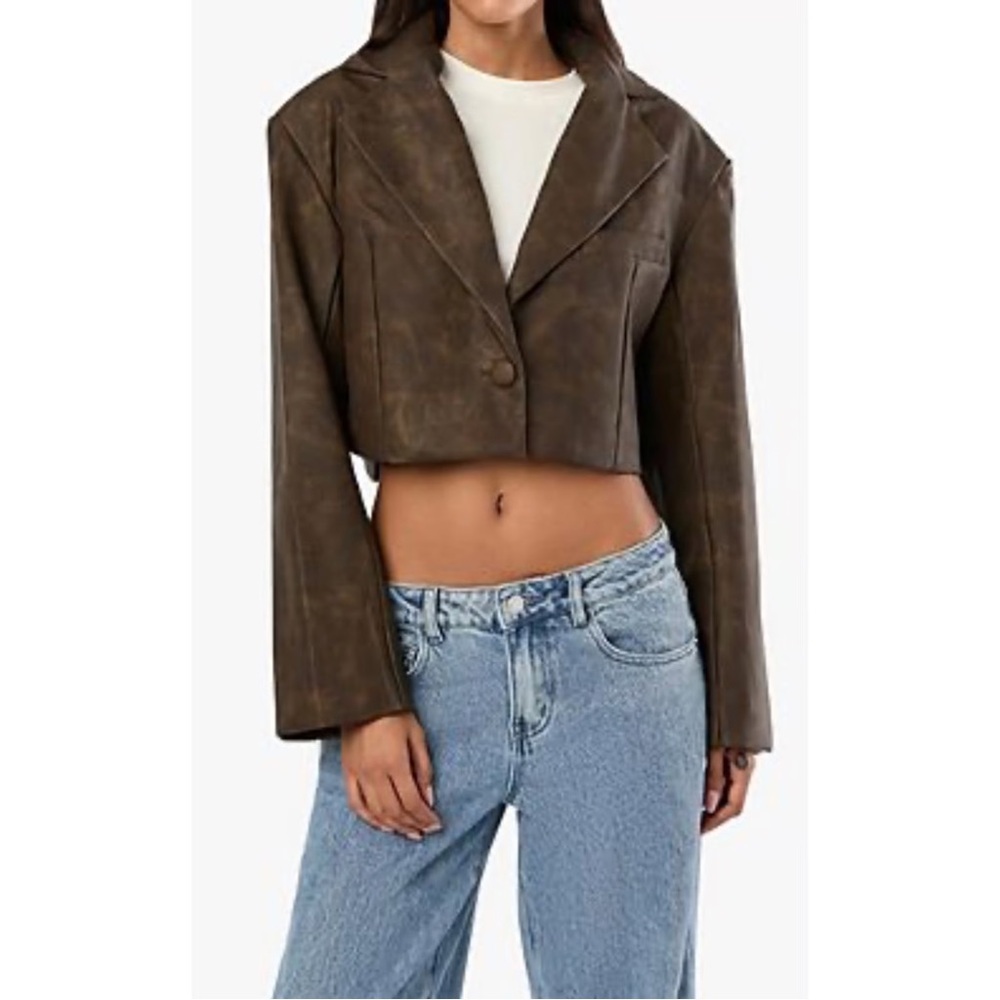 WeWoreWhat Dark Brown Patina Cropped Blazer